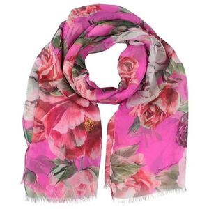 Dolce & Gabbana Floral Rose printed luxury lightweight silk scarf Pink